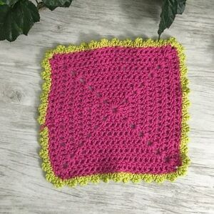 Handmade Cotton Crochet Wash Cloth Dish Rag Hot Pink Lime Green Bath Kitchen